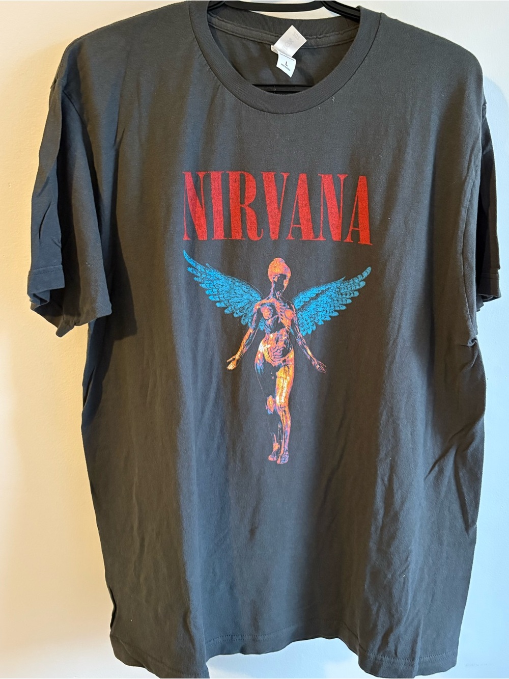 Vintage Style Nirvana In Utero Angel Band Graphic T-Shirt Large Tultex Charcoal